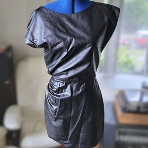 Imperial black faux leather asymmetrical shoulder dress